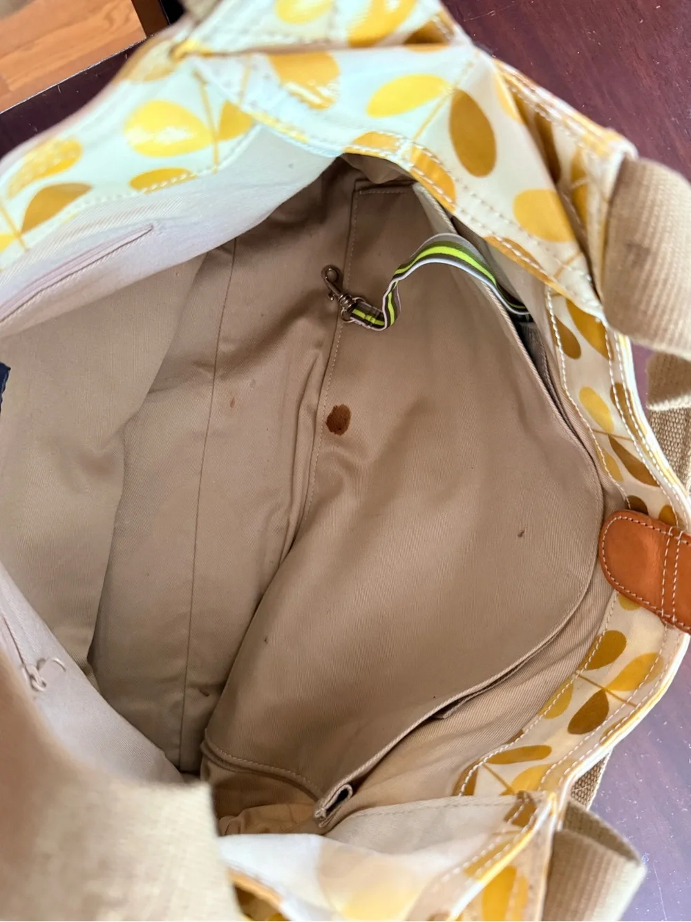 Orla Kiely Yellow and Tan Leaf-Print Hobo Bag. Shoulder bag